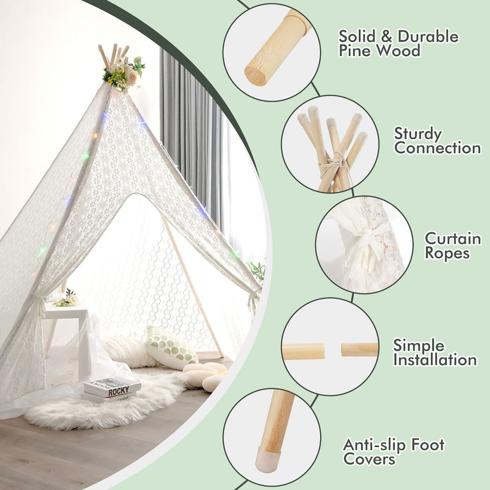 Kids' Lace Conical Tent with Colorful String Lights product image