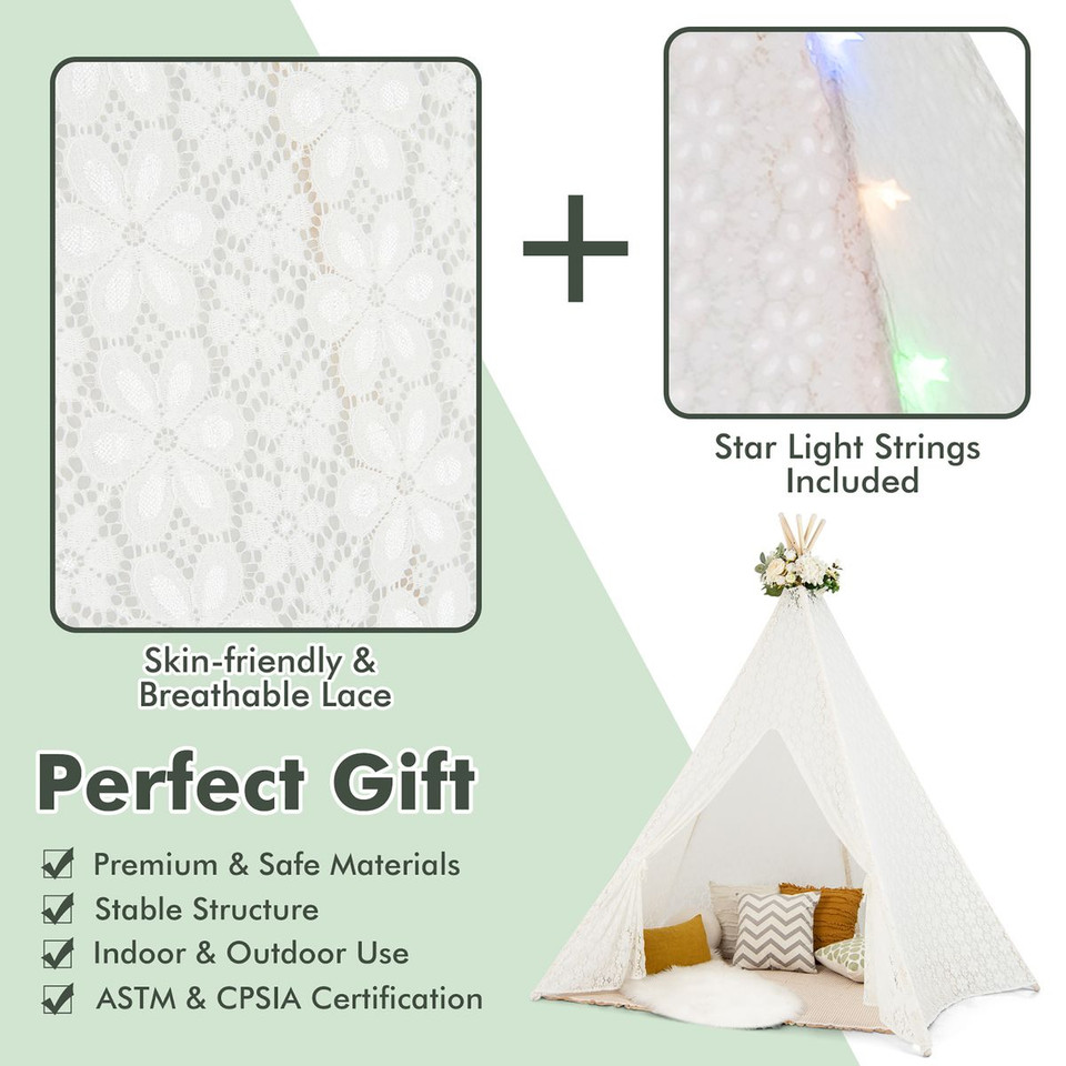 Kids' Lace Conical Tent with Colorful String Lights product image