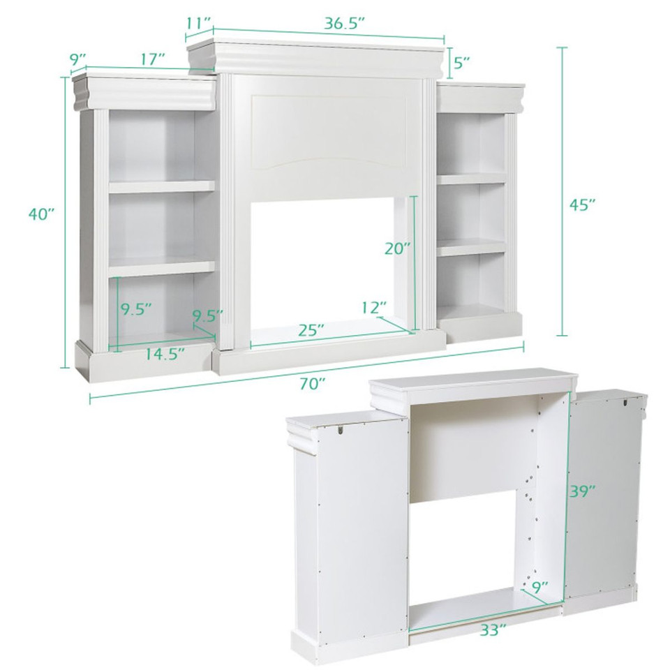 70-Inch Modern Fireplace Media Entertainment Center with Bookcase product image