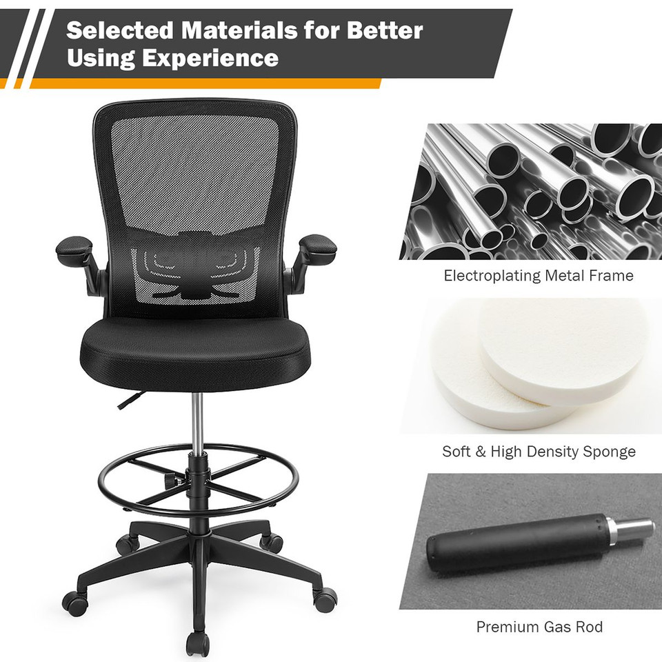 Height-Adjustable Drafting Chair with Flip-up Arms product image