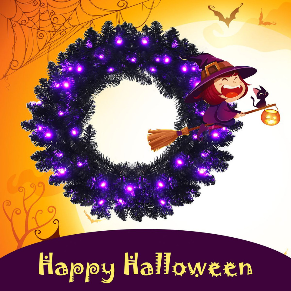 24-Inch Pre-Lit Halloween Wreath with 35 Purple LED Lights product image
