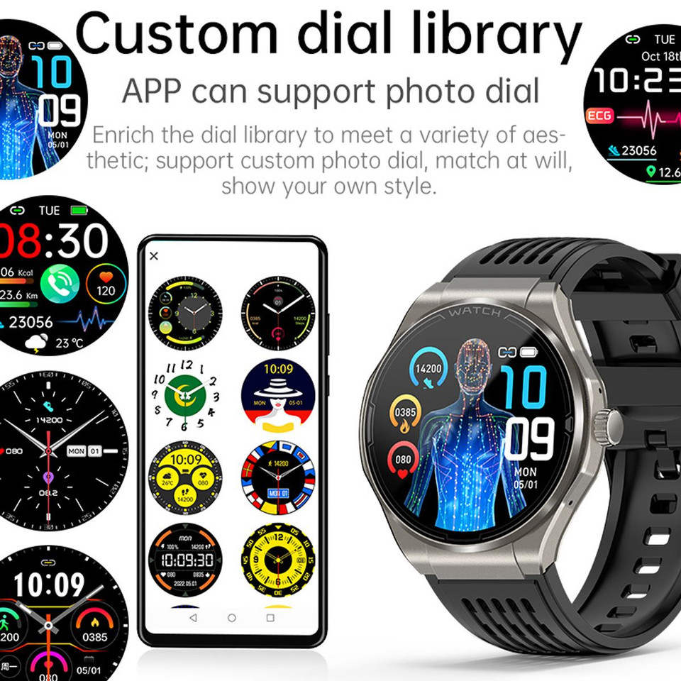 Newest Smart Watch Bluetooth Call Amoled Screen Ecg Blood Sugar Uric Acid Blood Lipid Body Temperature Radiation Level Color Black product image