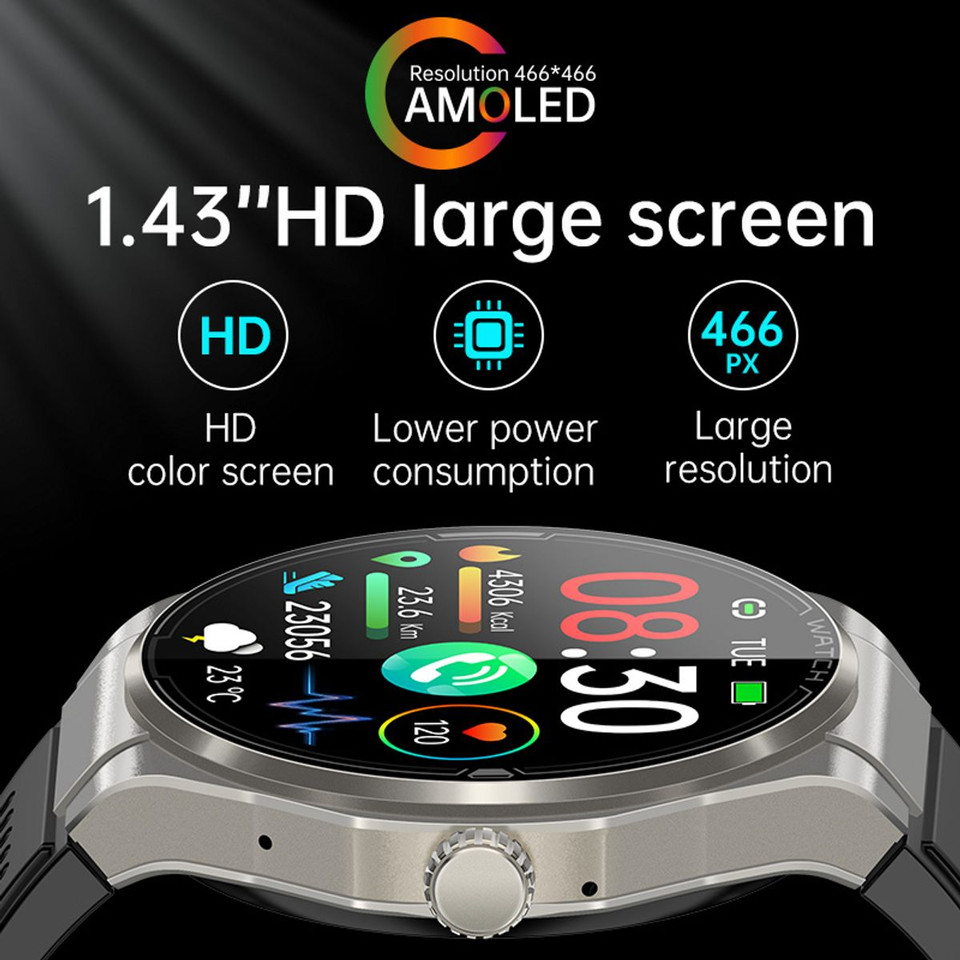 Newest Smart Watch Bluetooth Call Amoled Screen Ecg Blood Sugar Uric Acid Blood Lipid Body Temperature Radiation Level Color Black product image