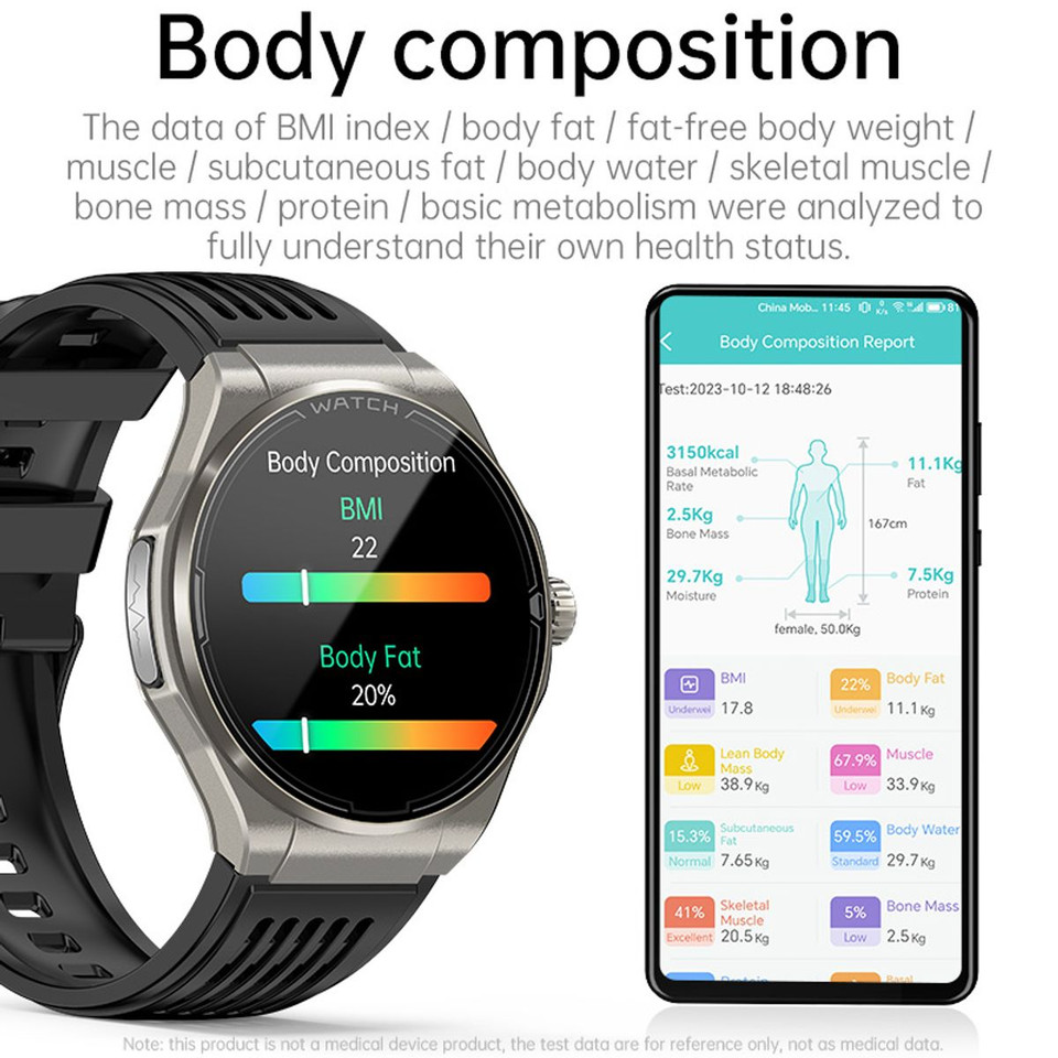 Newest Smart Watch Bluetooth Call Amoled Screen Ecg Blood Sugar Uric Acid Blood Lipid Body Temperature Radiation Level Color Black product image