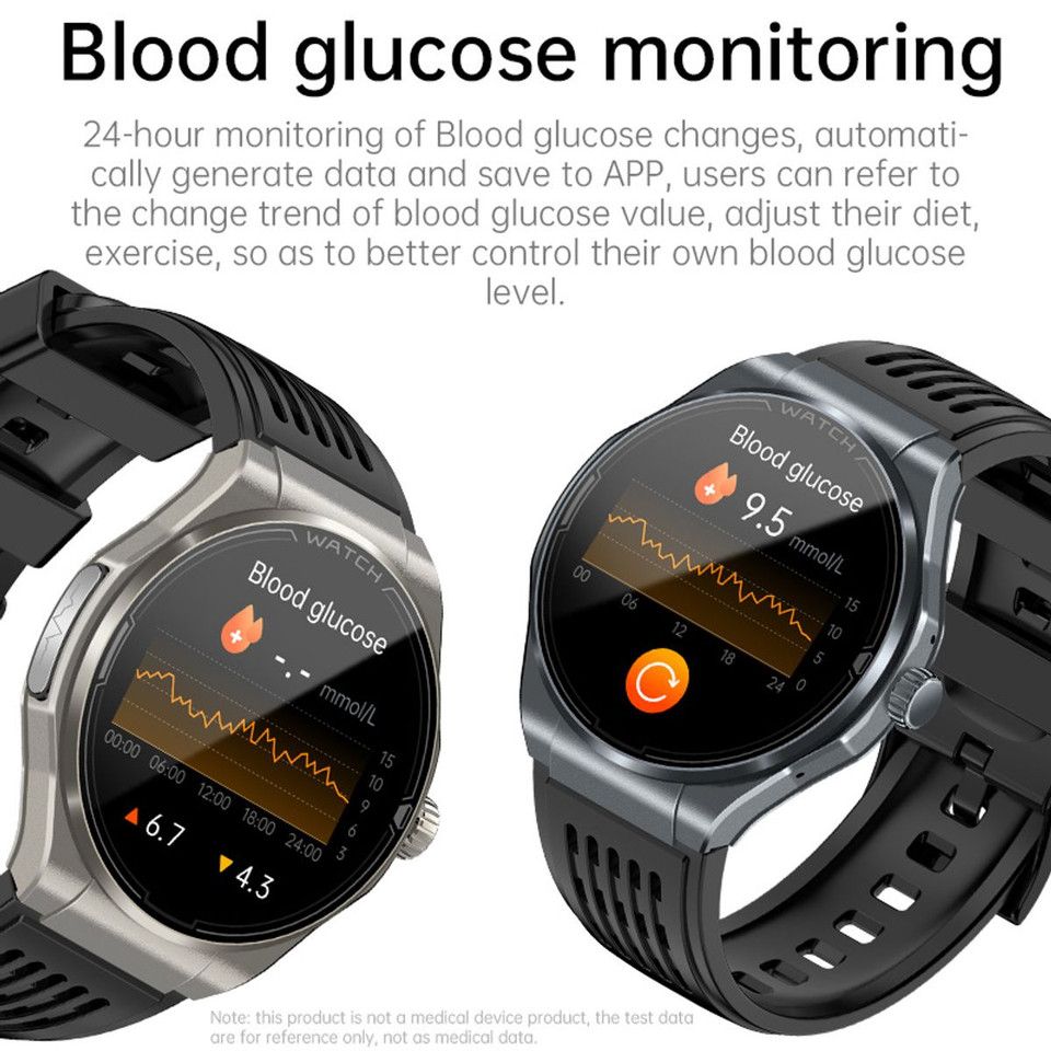 Newest Smart Watch Bluetooth Call Amoled Screen Ecg Blood Sugar Uric Acid Blood Lipid Body Temperature Radiation Level Color Black product image