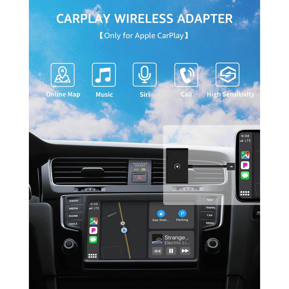 CarPlay Wireless Adapter for OEM Wired CarPlay 2023 Upgrade Wireless Apple Carplay Adapter for iPhone Plug & Play Fastest Dongle Wired to Wireless Converter for Cars from 2015 & iPhone iOS 10+ (Black) product image