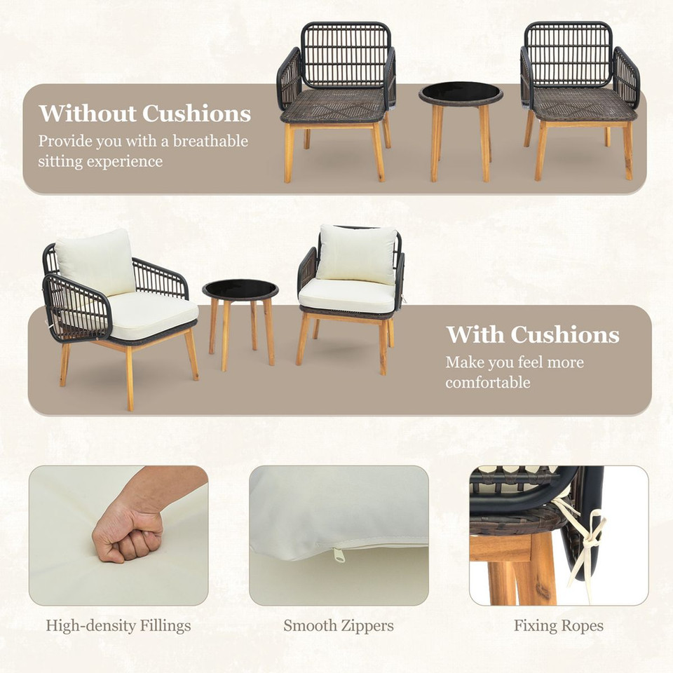 3-Piece Patio Furniture Set with Cushioned Chairs & Side Table product image