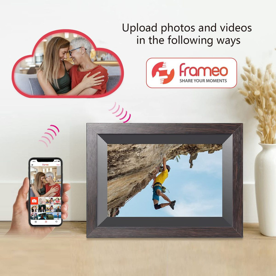 10.1 Inch Smart WiFi Digital Photo Frame 1280x800 IPS LCD Touch Screen,Auto-Rotate Portrait and Landscape,Built in 16GB Memory,Share Moments Instantly via Frameo App from Anywhere (All Black Wooden Frame) product image