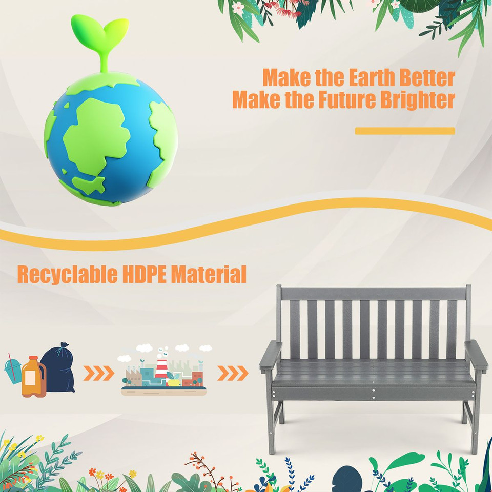 All-Weather HDPE 2-Person Garden Bench with Backrest and Armrests product image