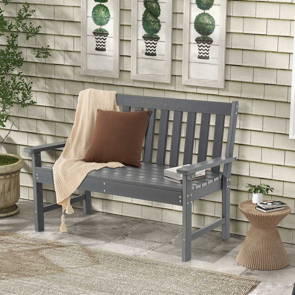 All-Weather HDPE 2-Person Garden Bench with Backrest and Armrests product image