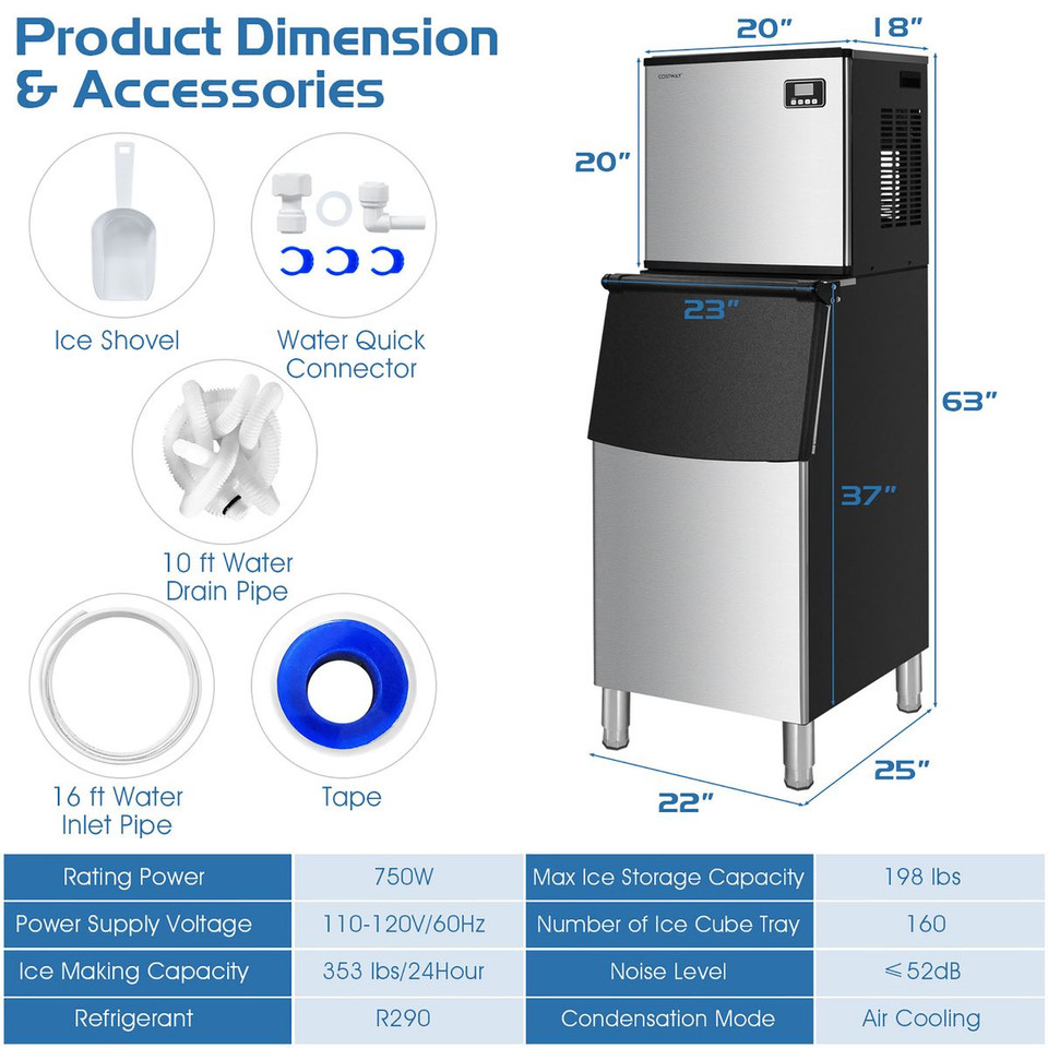 353-Pound/24H Split Commercial Ice Maker with Storage Bin product image