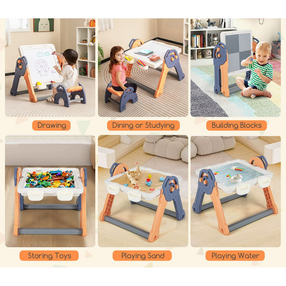 Kids' 6-in-1 Art Easel with Reversible Building Block Tabletop & Chair product image