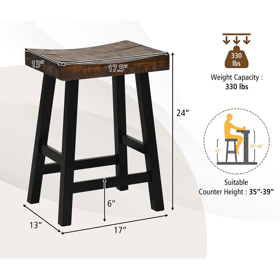 24/29-Inch Solid Wood Saddle-Seat Stools (Set of 2) product image