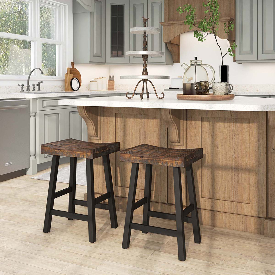 24/29-Inch Solid Wood Saddle-Seat Stools (Set of 2) product image