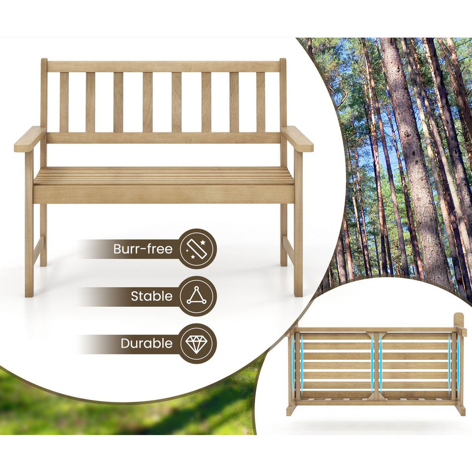 2-Person Outdoor Teak Wood Garden Bench with Backrest and Armrests product image