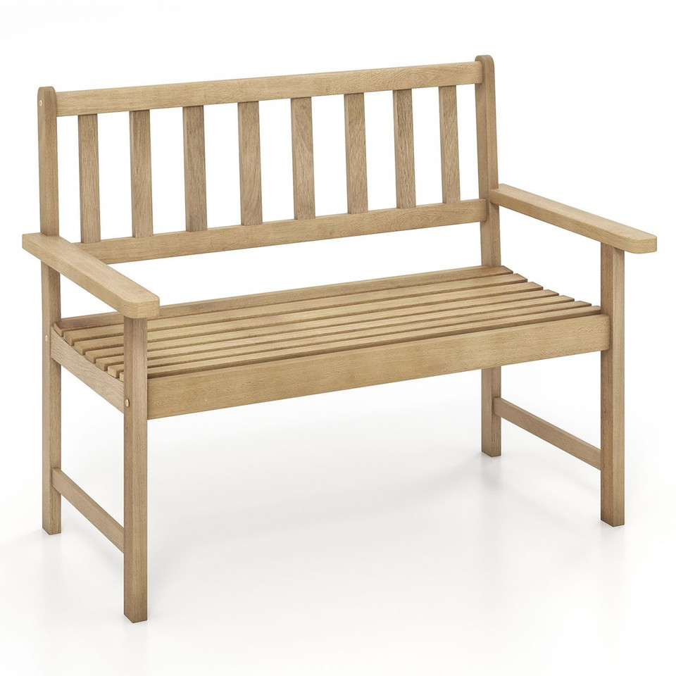 2-Person Outdoor Teak Wood Garden Bench with Backrest and Armrests product image