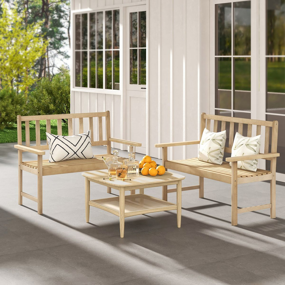 2-Person Outdoor Teak Wood Garden Bench with Backrest and Armrests product image