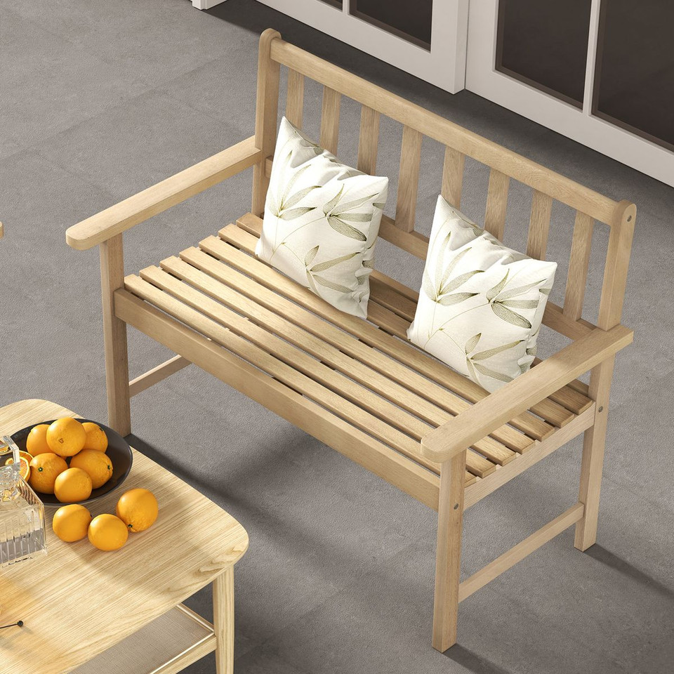 2-Person Outdoor Teak Wood Garden Bench with Backrest and Armrests product image