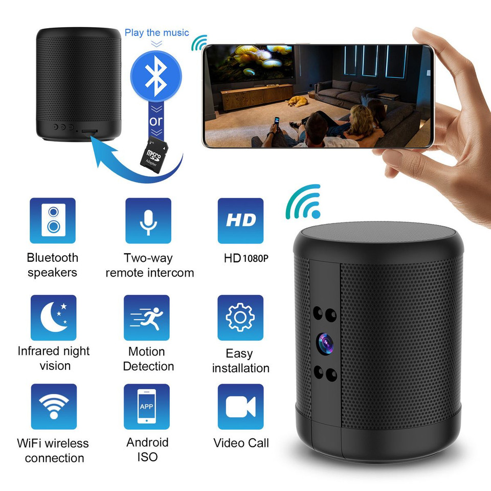 HD 1080P Smart Home Camera Remote Mobile Wireless WiFi for Bluetooth Speaker,Infrared Night Vision,Double-Way Voice,Video Call product image