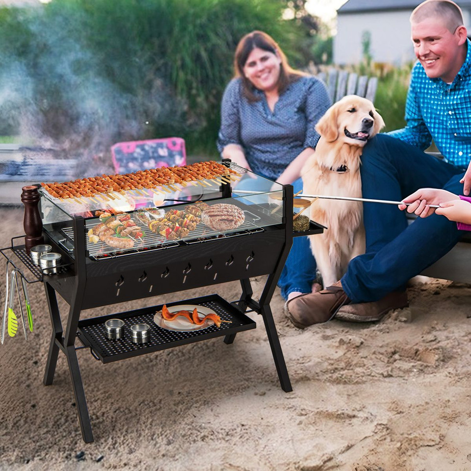Stainless Steel BBQ Charcoal Grill with Wind Guard & Seasoning Racks product image