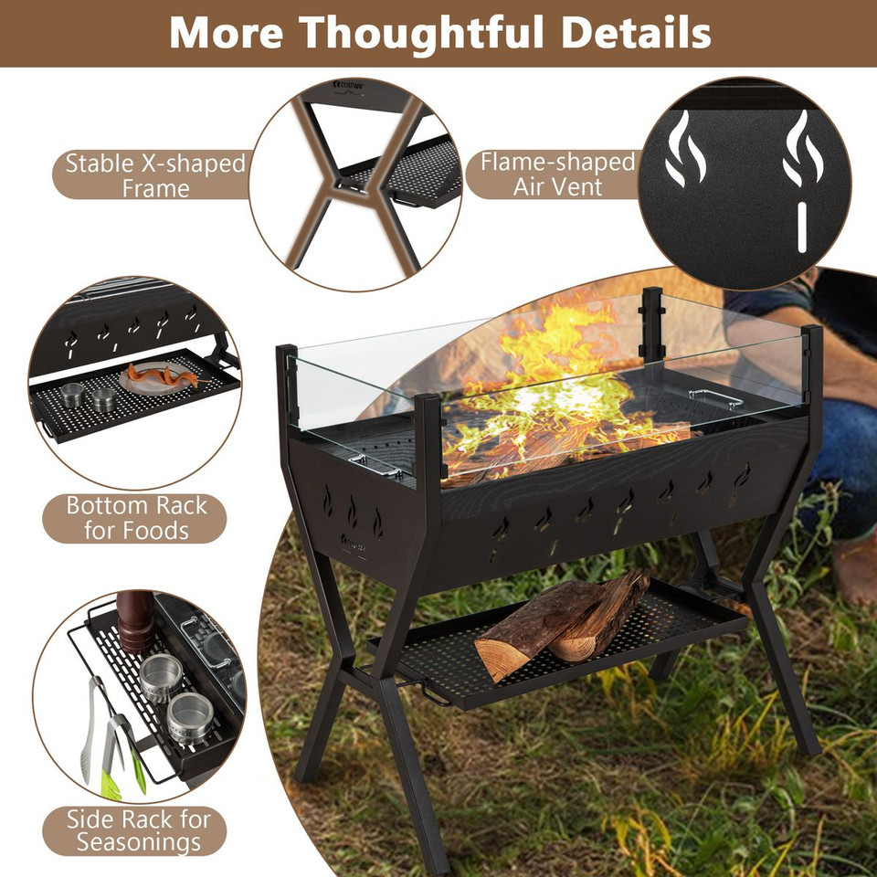 Stainless Steel BBQ Charcoal Grill with Wind Guard & Seasoning Racks product image