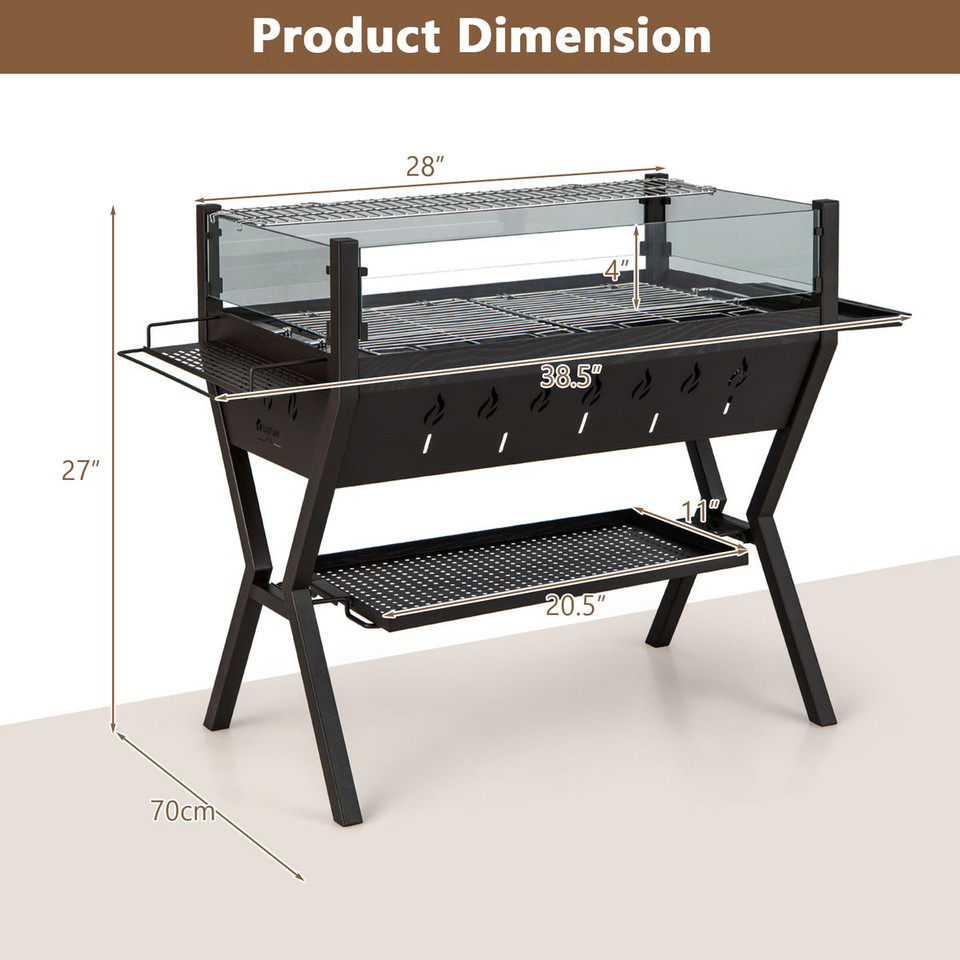 Stainless Steel BBQ Charcoal Grill with Wind Guard & Seasoning Racks product image