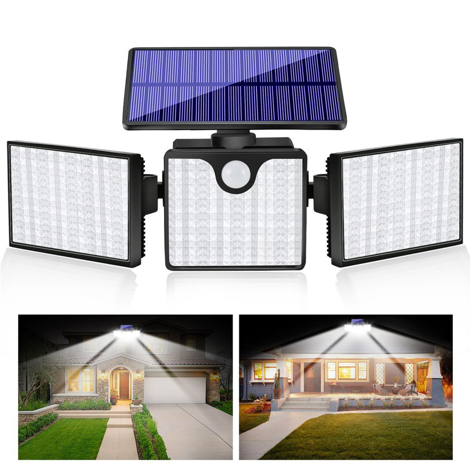 Solar Motion Sensor Light 266 LED Waterproof Luces with 3 Adjutable Head Wide Angle for Outside Garage Yard Patio product image