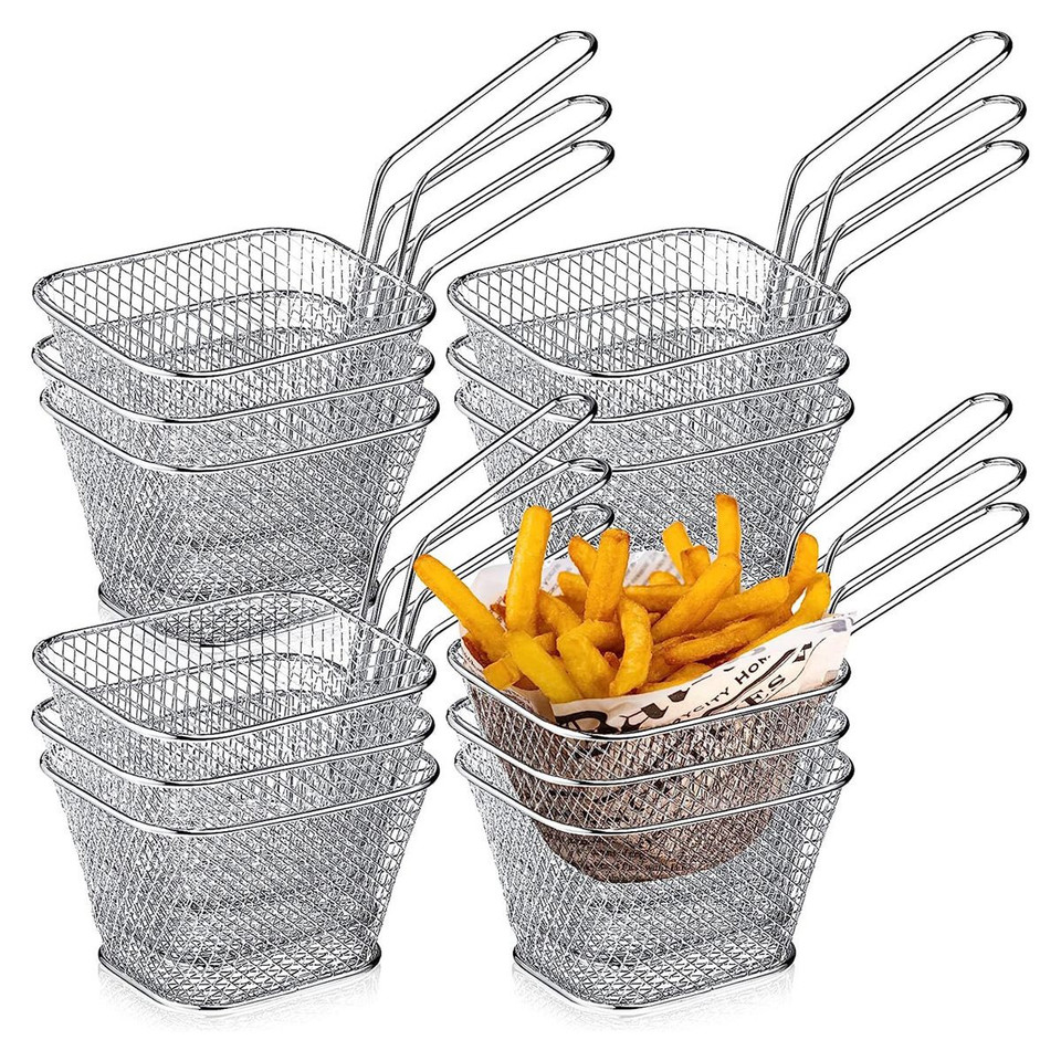 12 Pcs Square Fry Basket with Handle  Baskets Net Potato Cooking Tool for Table Serving Oil Residue Filtration product image