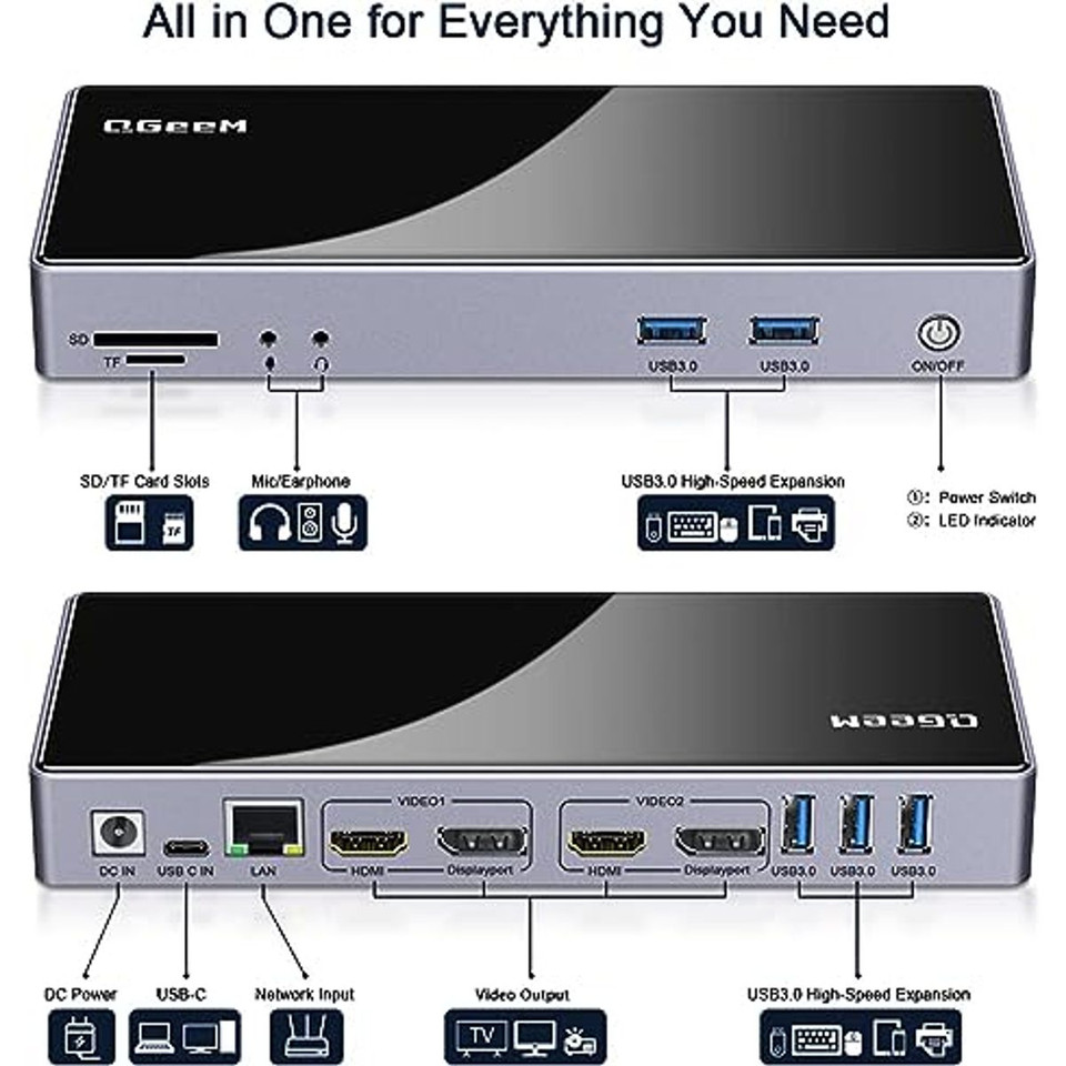 QGeeM® USB 3.0 Single 5K/Dual HDMI DispalyPort 4K@60Hz Docking Station product image