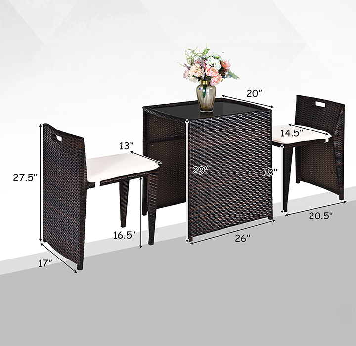 Outdoor Rattan Space Saving 3-Piece Patio Set product image