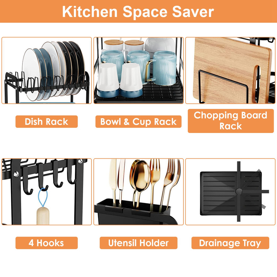NewHome™ 2-Tier Dish Drying Rack with Drainboard  product image