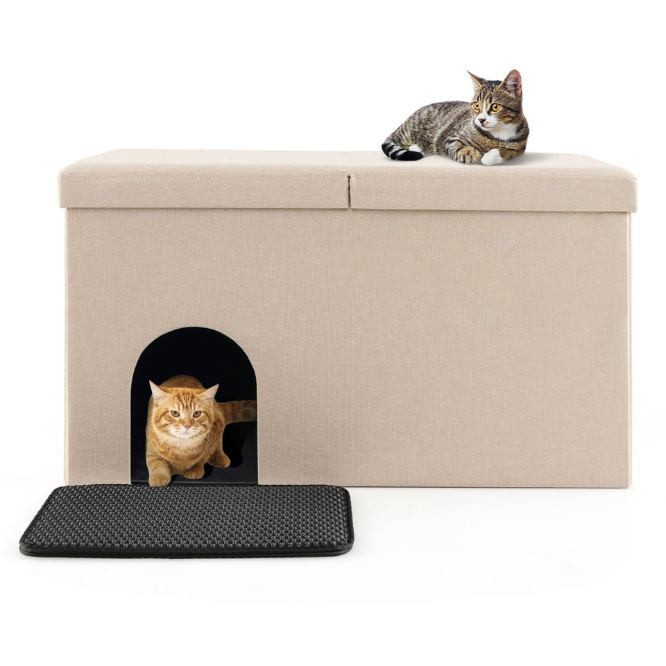 Cat Litter Box Enclosure Hidden Furniture with Urine Proof Litter Mat product image
