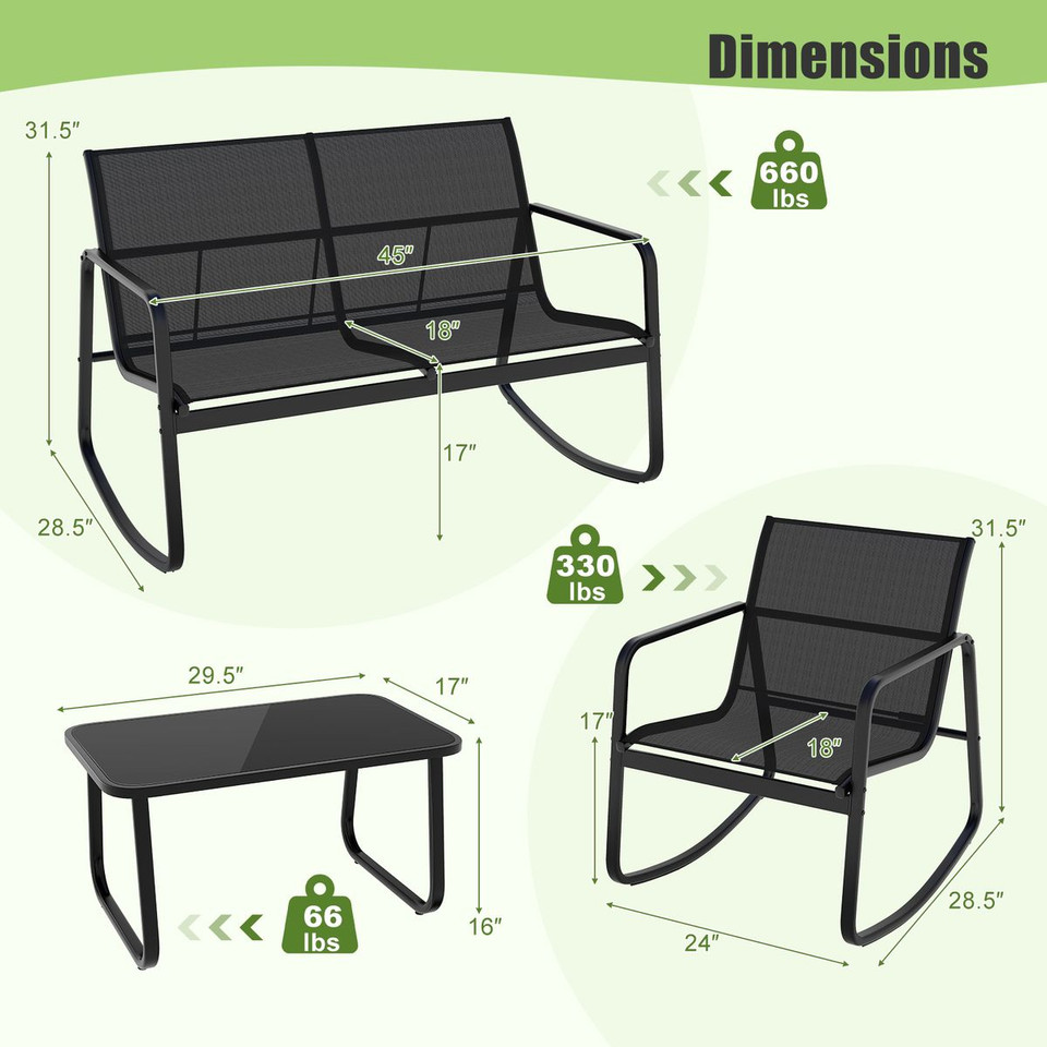 4-Piece Patio Rocking Set with Glass-Top Table product image