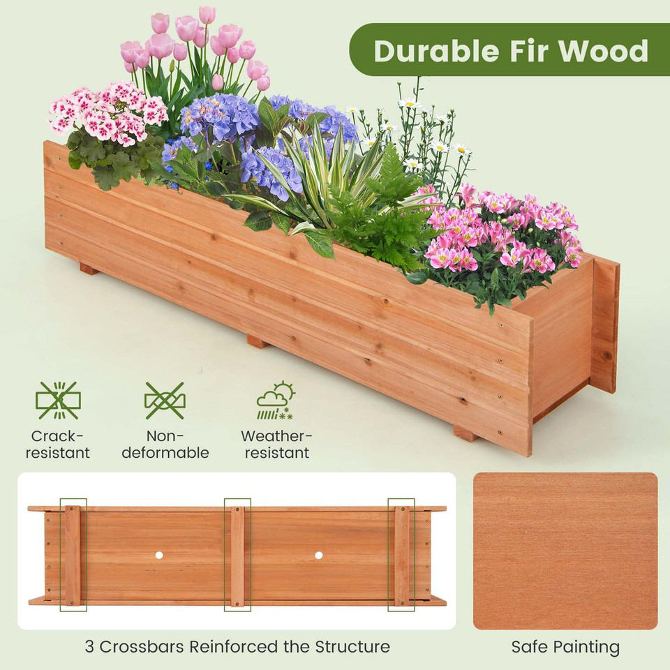 Fir Wood Planter Box with 2 Drainage Holes and 3 Added Bottom Crossbars product image