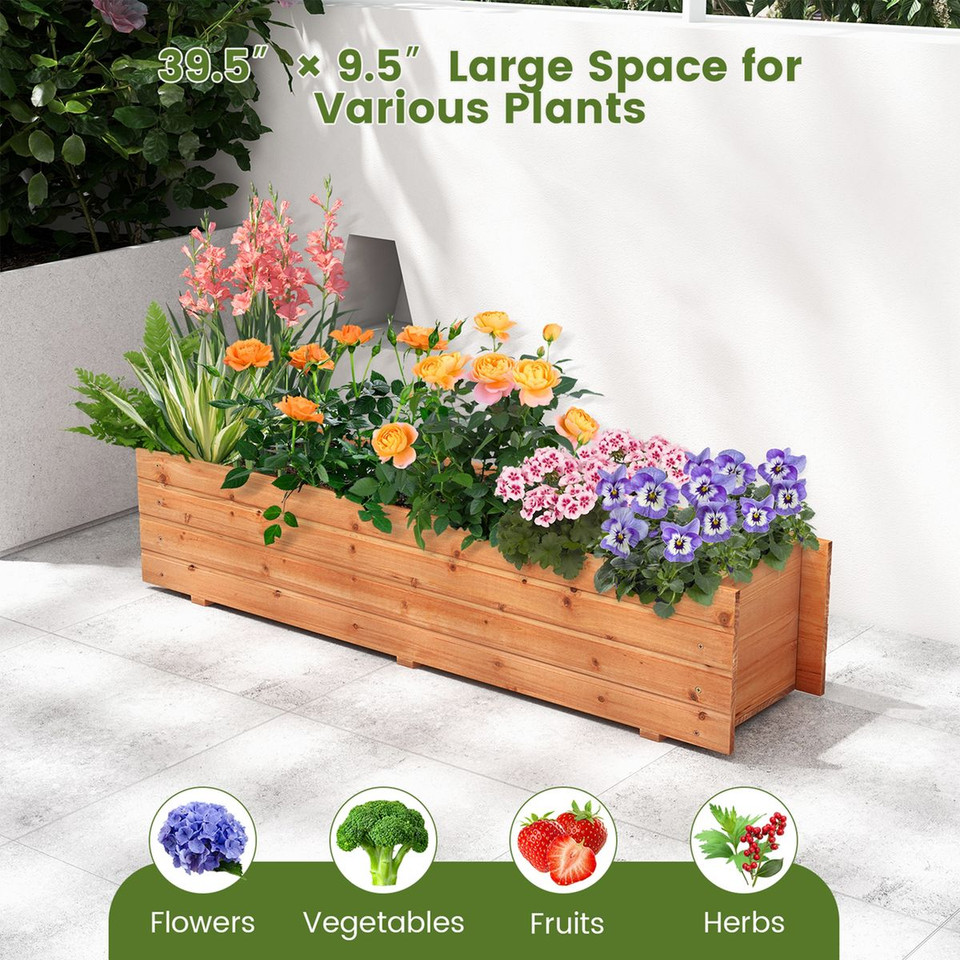 Fir Wood Planter Box with 2 Drainage Holes and 3 Added Bottom Crossbars product image