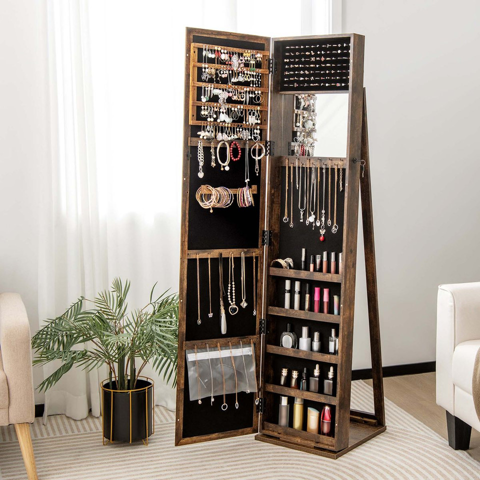 Standing Lockable Jewelry Storage Organizer with Full-Length Mirror product image
