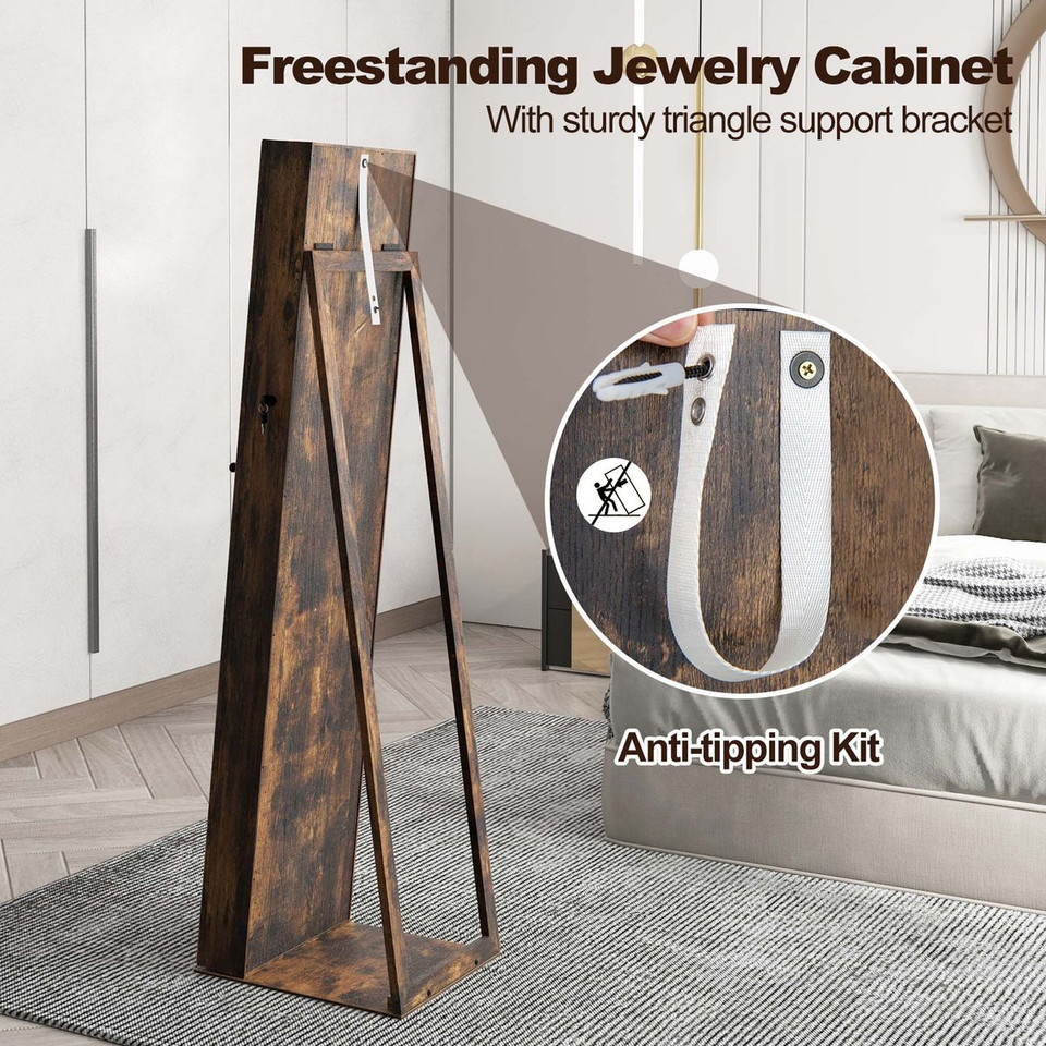 Standing Lockable Jewelry Storage Organizer with Full-Length Mirror product image