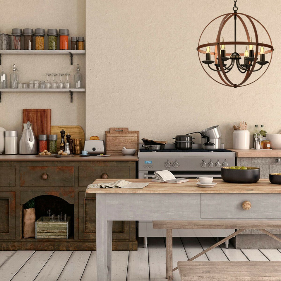 Rustic Vintage 6-Light Orb Chandelier with Bronze Finish product image