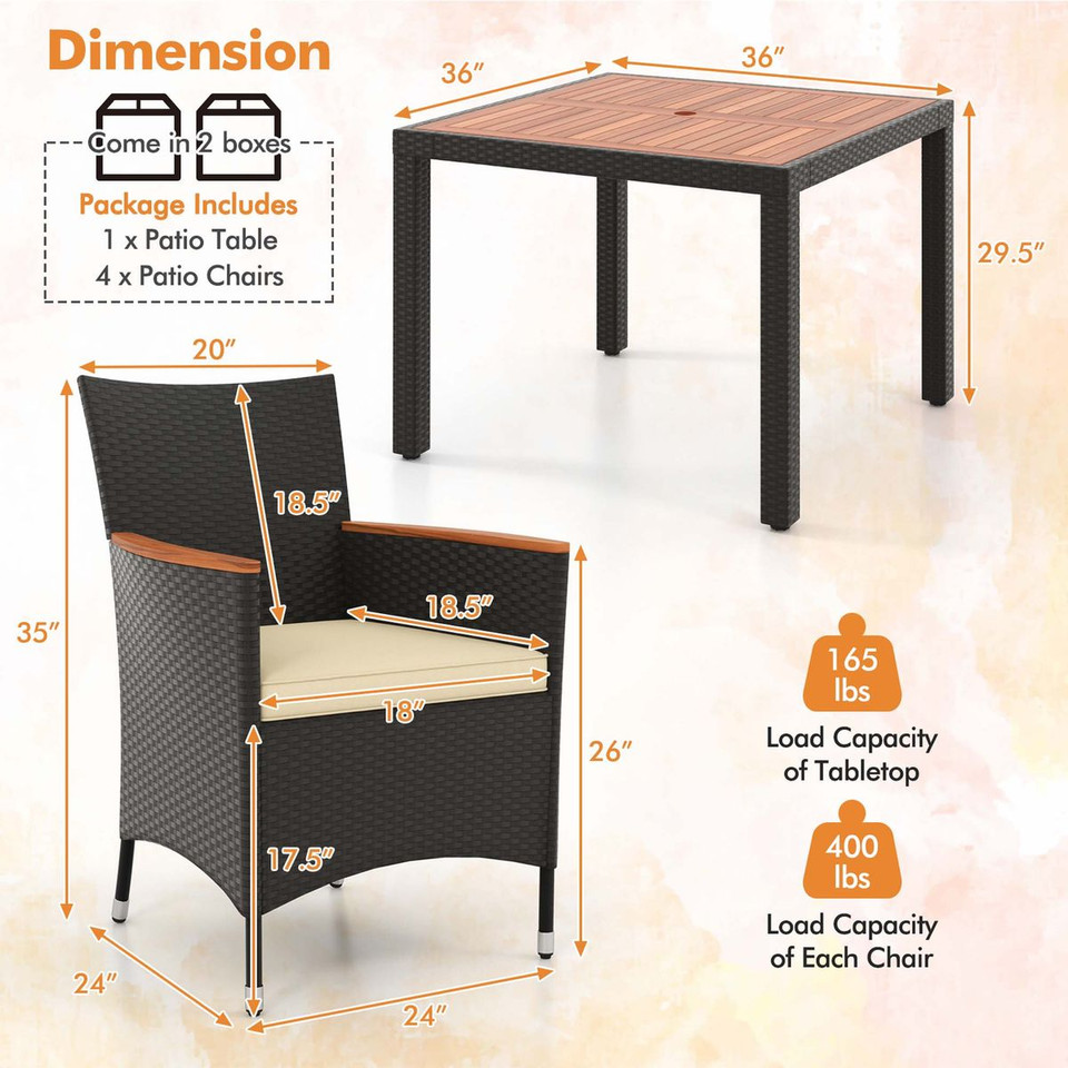 5-Piece Patio Dining Table Set for 4 with Umbrella Hole product image
