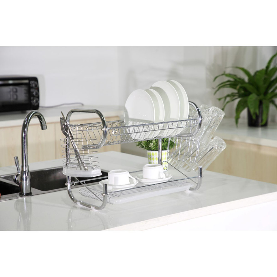 Stainless Steel 2-Tier Dish Rack with Utensil Holder product image