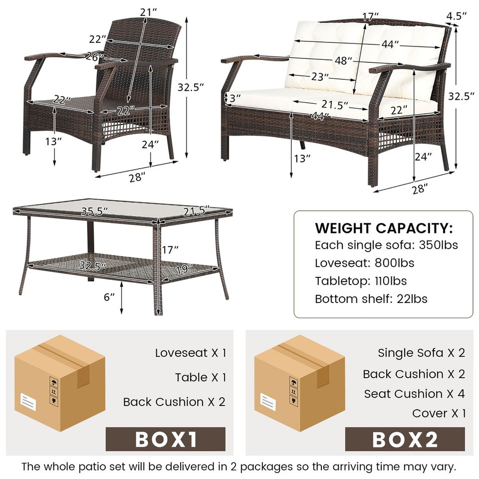 4-Piece Outdoor Rattan Conversation Set with Protective Cover product image