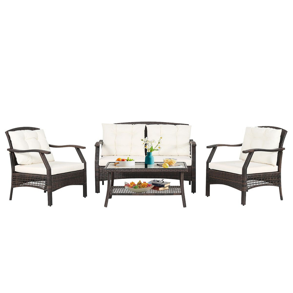 4-Piece Outdoor Rattan Conversation Set with Protective Cover product image