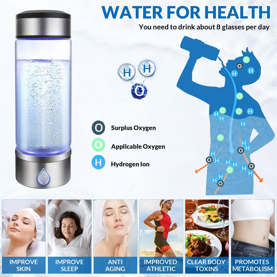 Hydrogen Water Bottle,Rechargeable Portable Hydrogen Water Bottle Generator,420ml Hydrogen Water Machine for Home,Office,Travel product image