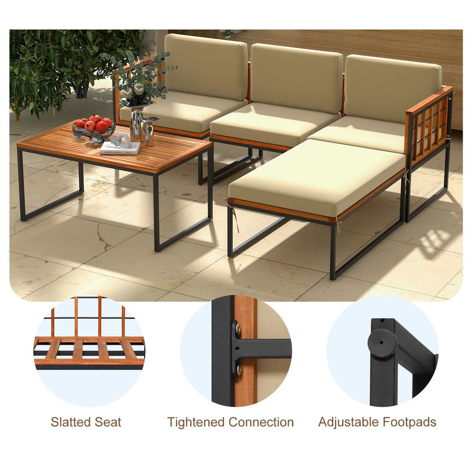 5-Piece Acacia Wood Patio Furniture Set with Coffee Table & Ottoman product image