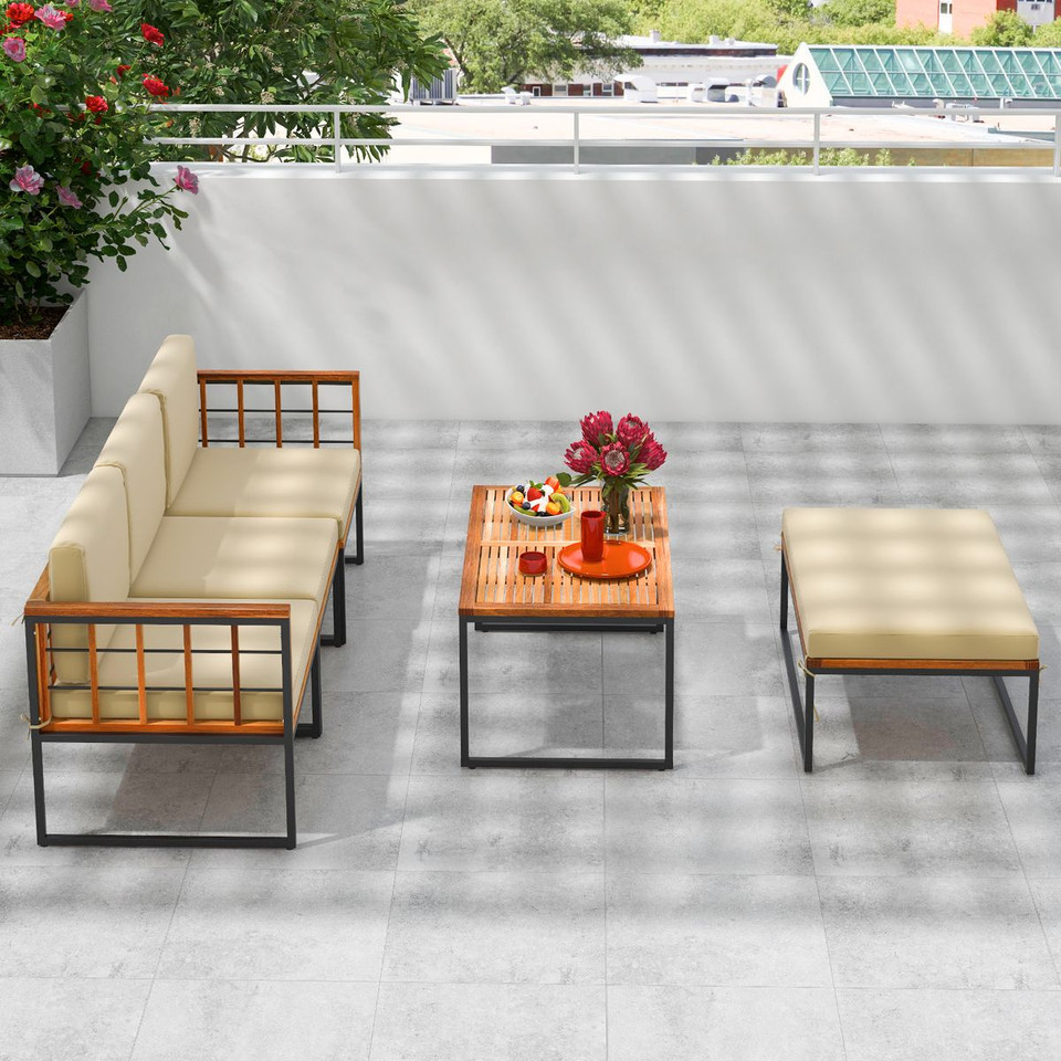5-Piece Acacia Wood Patio Furniture Set with Coffee Table & Ottoman product image