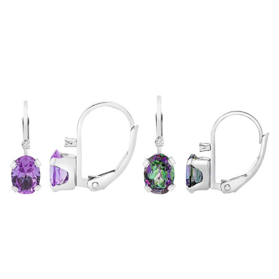 3/4CT Gemstone & Diamond Leverback Drop Earrings in 14K White Gold Filled product image