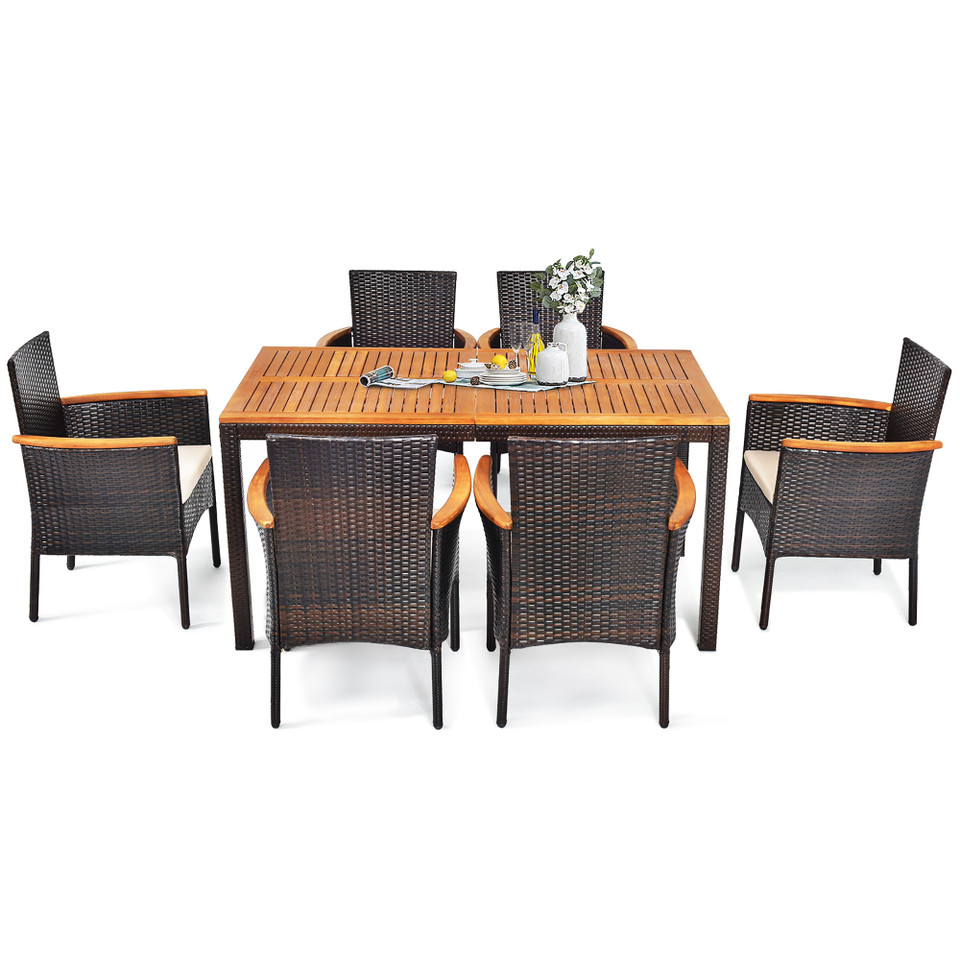 7-Piece Rattan Patio Dining Set with Stackable Chairs & Umbrella Hole product image