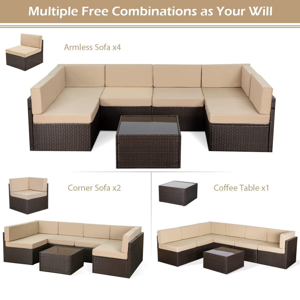 7-Piece Outdoor PE Wicker Rattan Patio Furniture Set product image