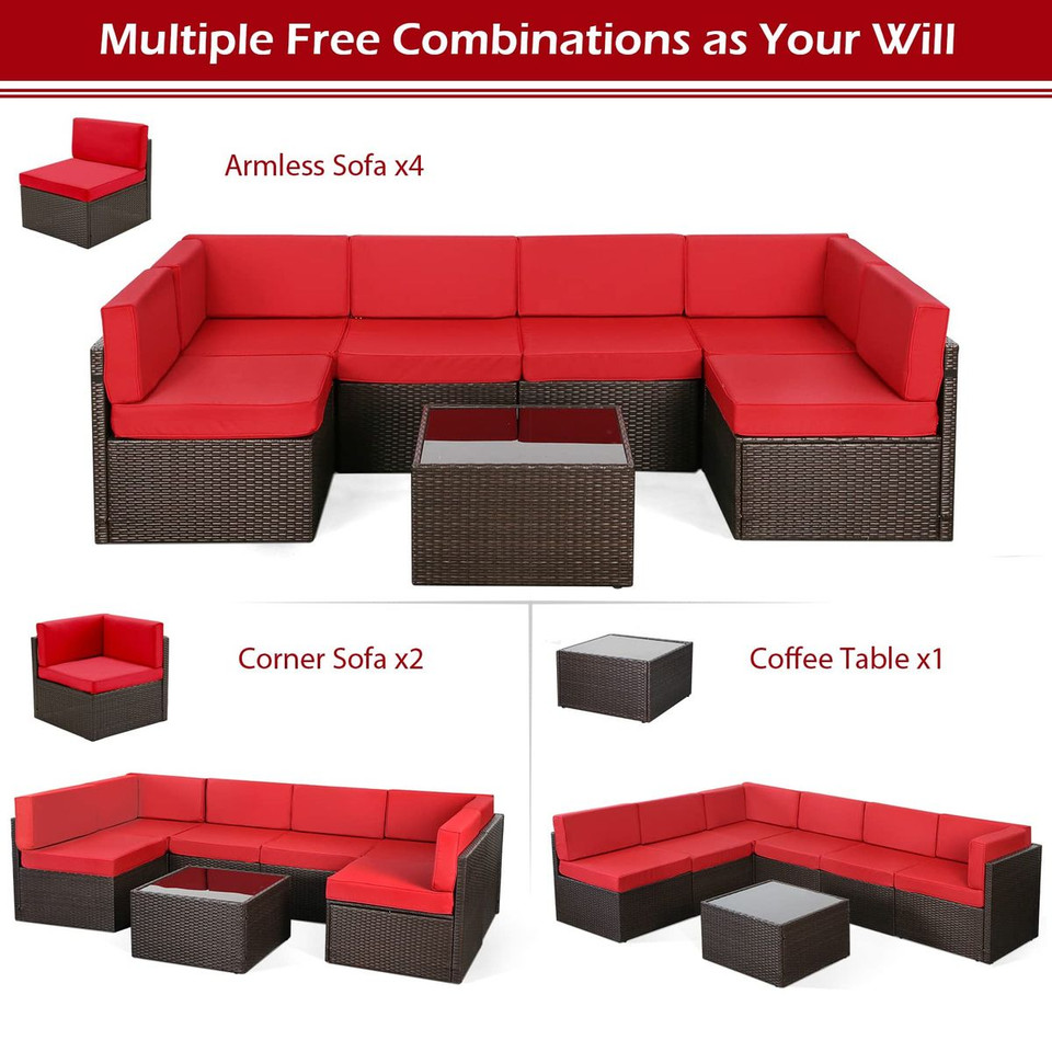 7-Piece Outdoor PE Wicker Rattan Patio Furniture Set product image
