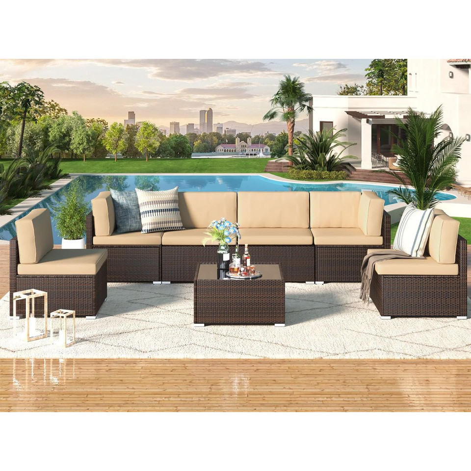 7-Piece Outdoor PE Wicker Rattan Patio Furniture Set product image